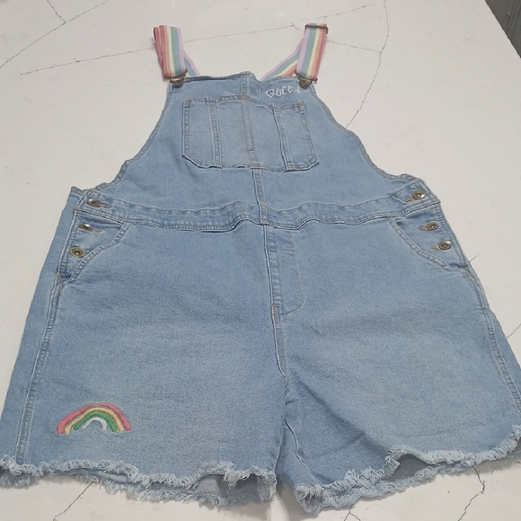 Womens  Overalls with Rainbow Straps, Sz L, pre-owned, Good Conditions - Picture 1 of 7